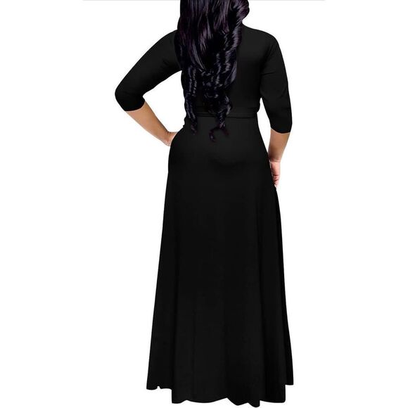 NEW Maxi Dress Deep V Neck 3/4 Sleeves Plus Size Pockets NO BELT 2X - Picture 2 of 6
